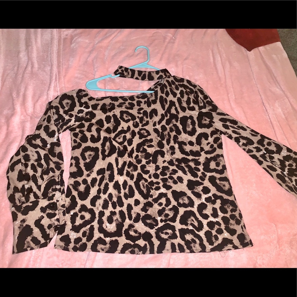 asymmetrical leopard print blouse